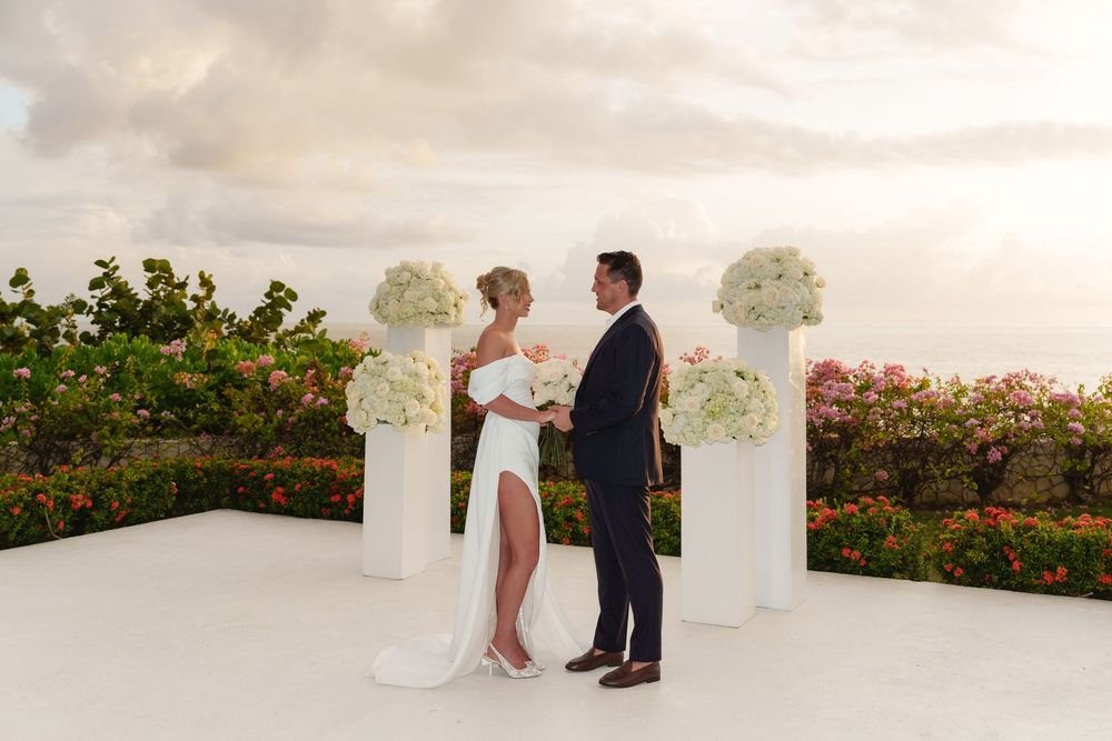Santorini caldera views — timeless wedding portrait